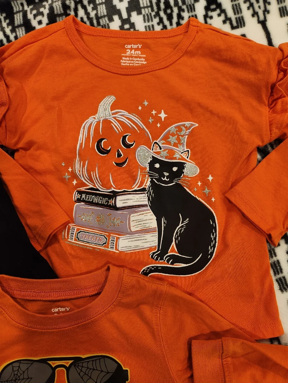 Carter's Orange Halloween Kids Costume Shirt - Jack-O'-Lantern Design, Size 24M - Picture 3 of 5